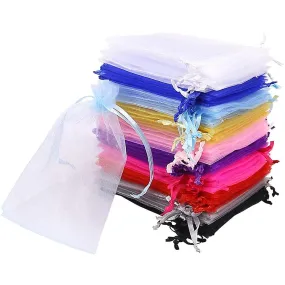 100pcs Portable Organza Drawstring Bags Transparent Plain Color Drawstring Jewelry Storage Pouches Gift Packing Bags (ten Mixed 