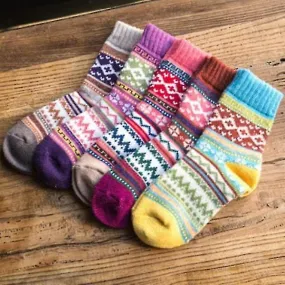 5 Pairs Of Knitted Socks - Soft And Comfortable Thick-knit Women's Socks Cross Flower Socks Autumn And Winter Thickened And 