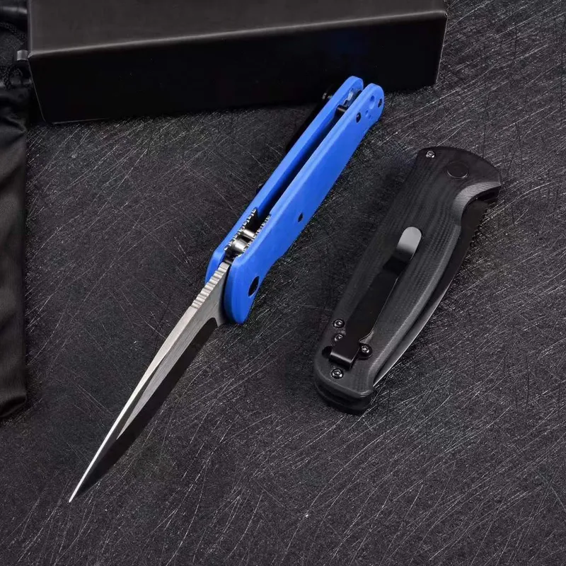 Black/Blue BM 4300 CLA CLA ASISTENTE COSTINO DE CLA 3.4 "Cuchillo táctico liso de lavado de piedra G10 maneja al aire libre