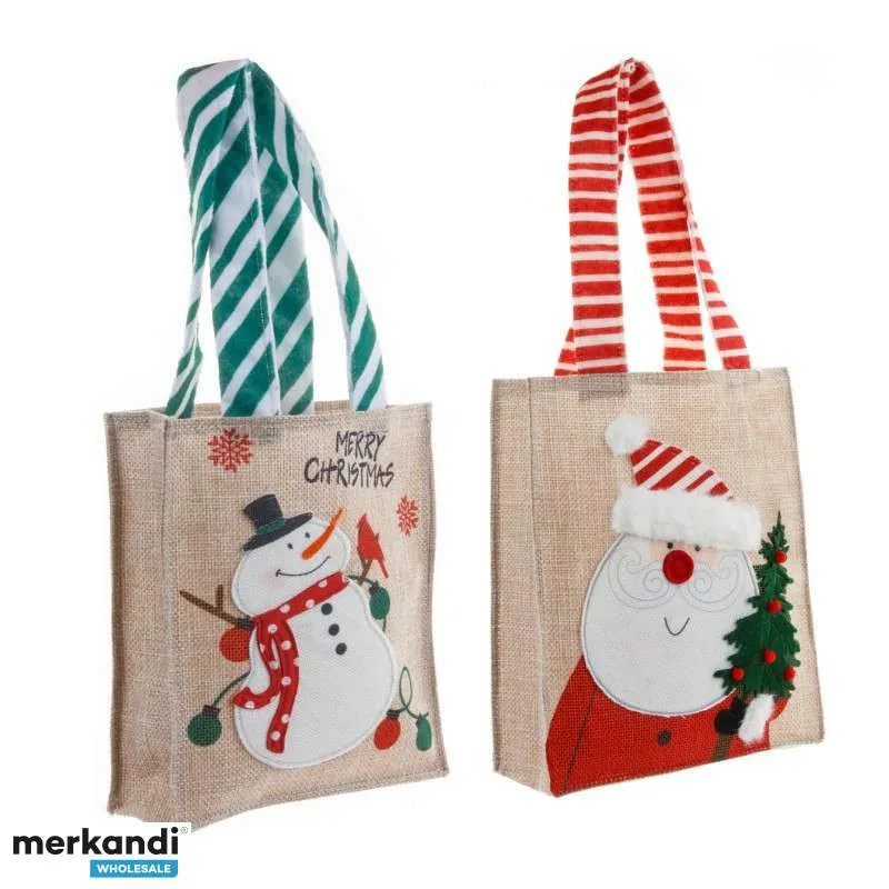 Bolsas de regalo de Navidad Burlap Cartoon Santa Claus Muñeco de nieve Bolsas de regalo Bolsas de caramelo Bolsas de manzana Bol