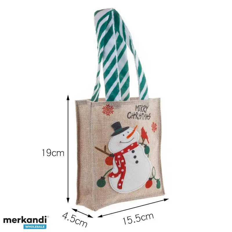 Bolsas de regalo de Navidad Burlap Cartoon Santa Claus Muñeco de nieve Bolsas de regalo Bolsas de caramelo Bolsas de manzana Bol