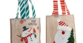 Bolsas de regalo de Navidad Burlap Cartoon Santa Claus Muñeco de nieve Bolsas de regalo Bolsas de caramelo Bolsas de manzana Bol