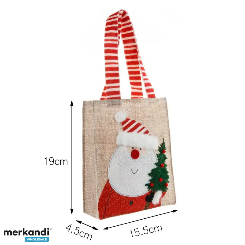 Bolsas de regalo de Navidad Burlap Cartoon Santa Claus Muñeco de nieve Bolsas de regalo Bolsas de caramelo Bolsas de manzana Bol