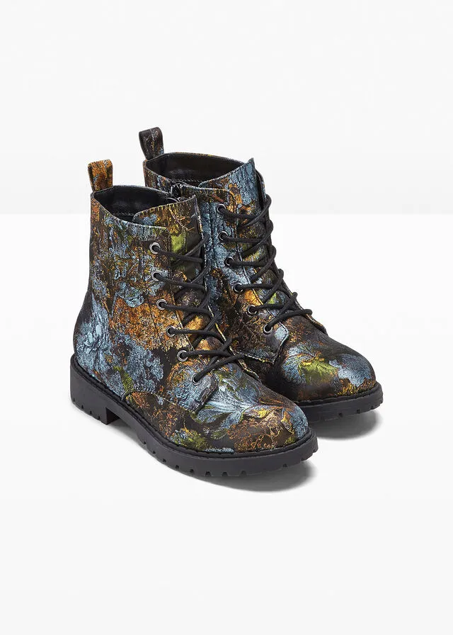 Bota con cordones Verde de flores