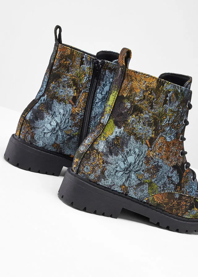 Bota con cordones Verde de flores