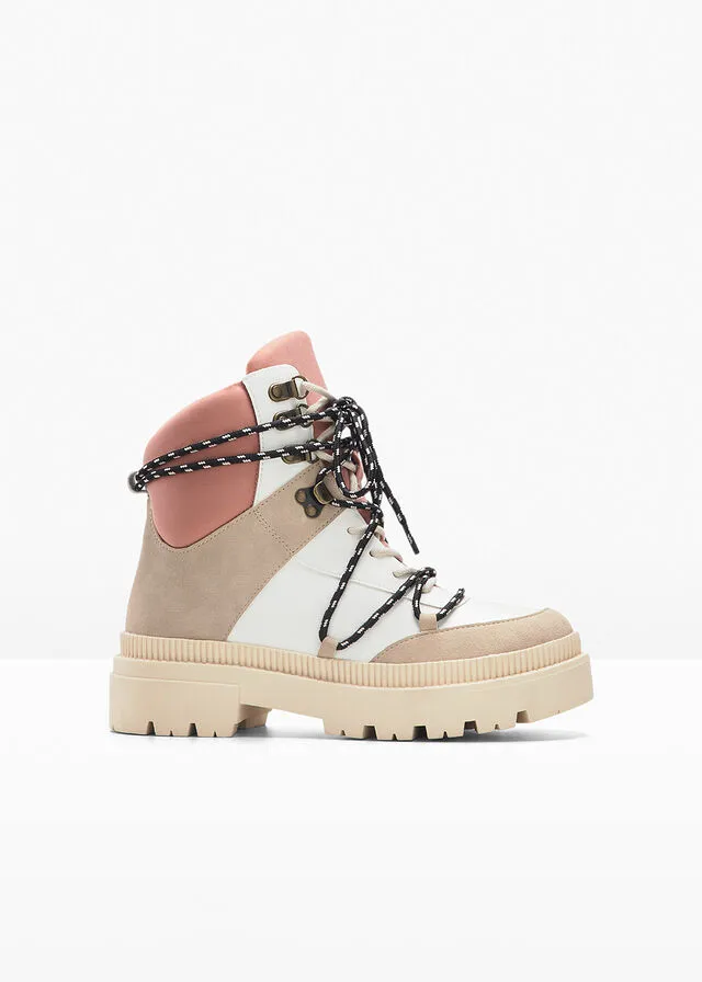 Botas con cordones Beige-blanco-rosado