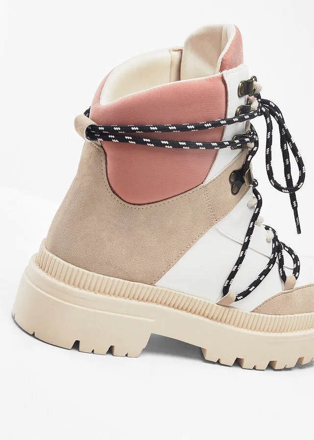 Botas con cordones Beige-blanco-rosado