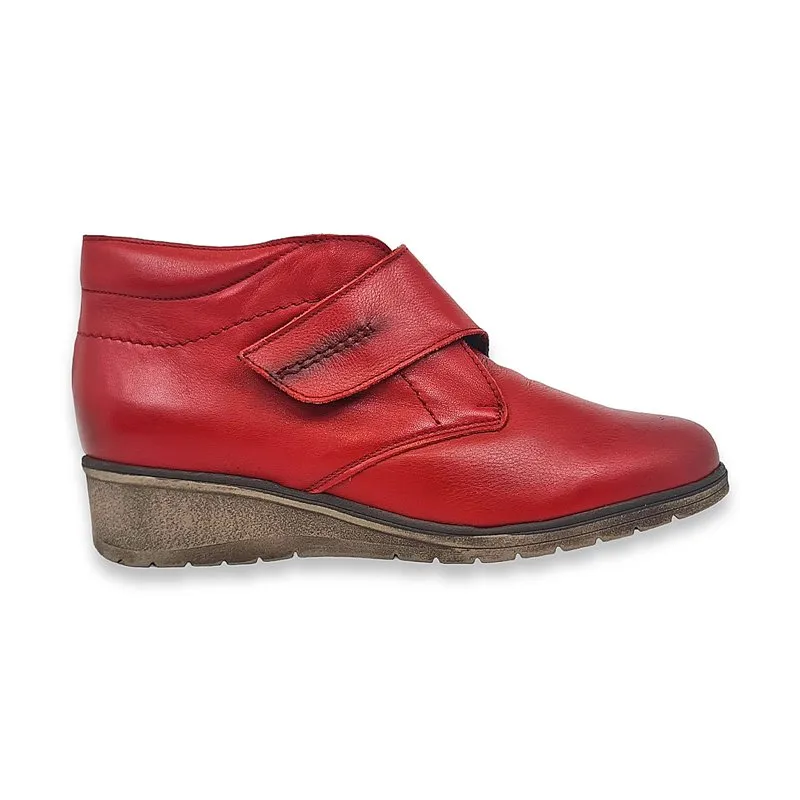 Botines Cómodos Mujer Piel Cuña Velcro Plantilla Extraíble 70244 Rojo, de Tupié