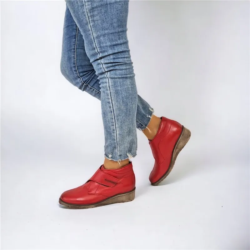 Botines Cómodos Mujer Piel Cuña Velcro Plantilla Extraíble 70244 Rojo, de Tupié