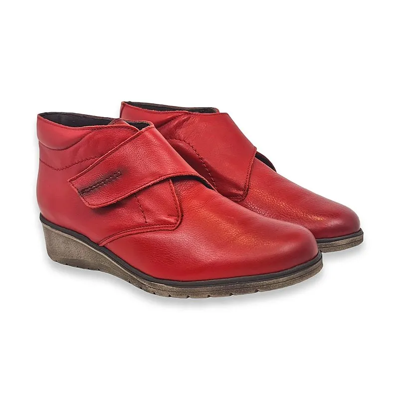 Botines Cómodos Mujer Piel Cuña Velcro Plantilla Extraíble 70244 Rojo, de Tupié