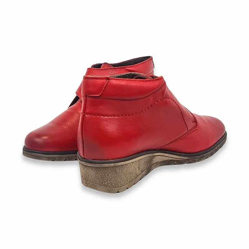 Botines Cómodos Mujer Piel Cuña Velcro Plantilla Extraíble 70244 Rojo, de Tupié