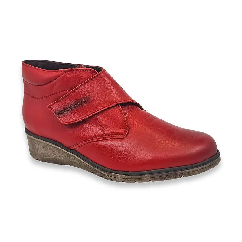 Botines Cómodos Mujer Piel Cuña Velcro Plantilla Extraíble 70244 Rojo, de Tupié