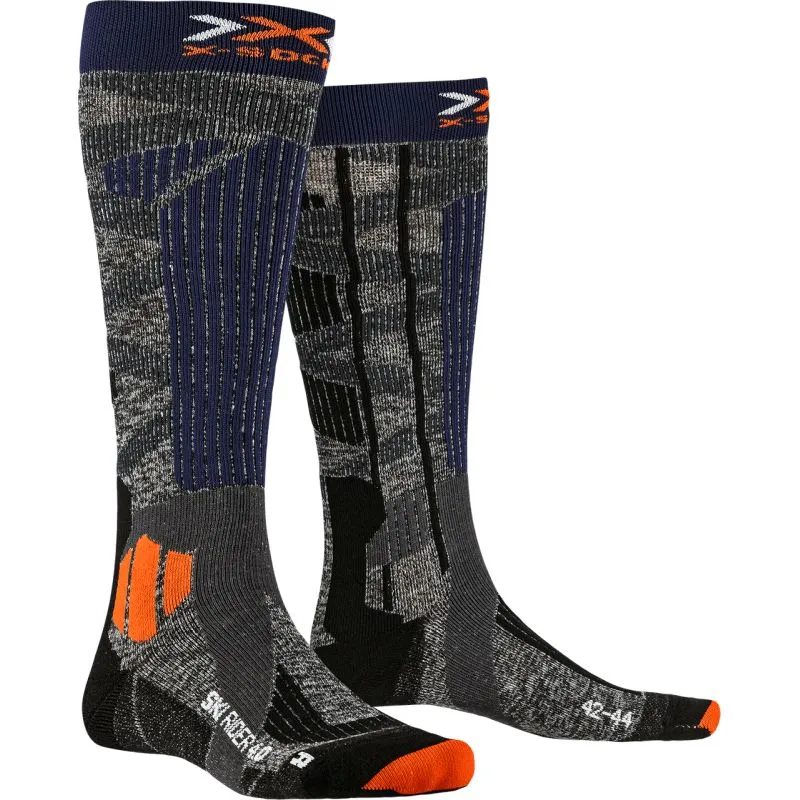 Calcetines de esquí X-Socks Rider 4.0 (gris piedra/azul naranja) hombres