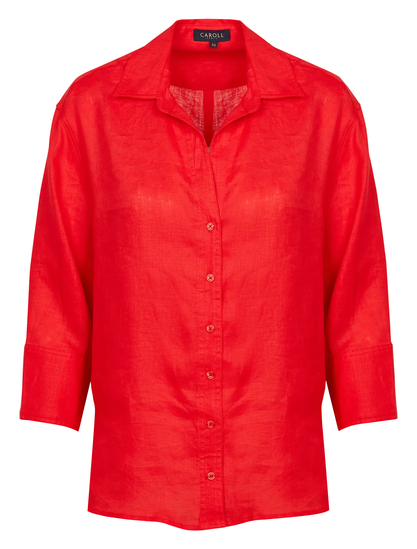 CAROLL CORALINE - Camisa recta de lino con cuello clásico en rojo