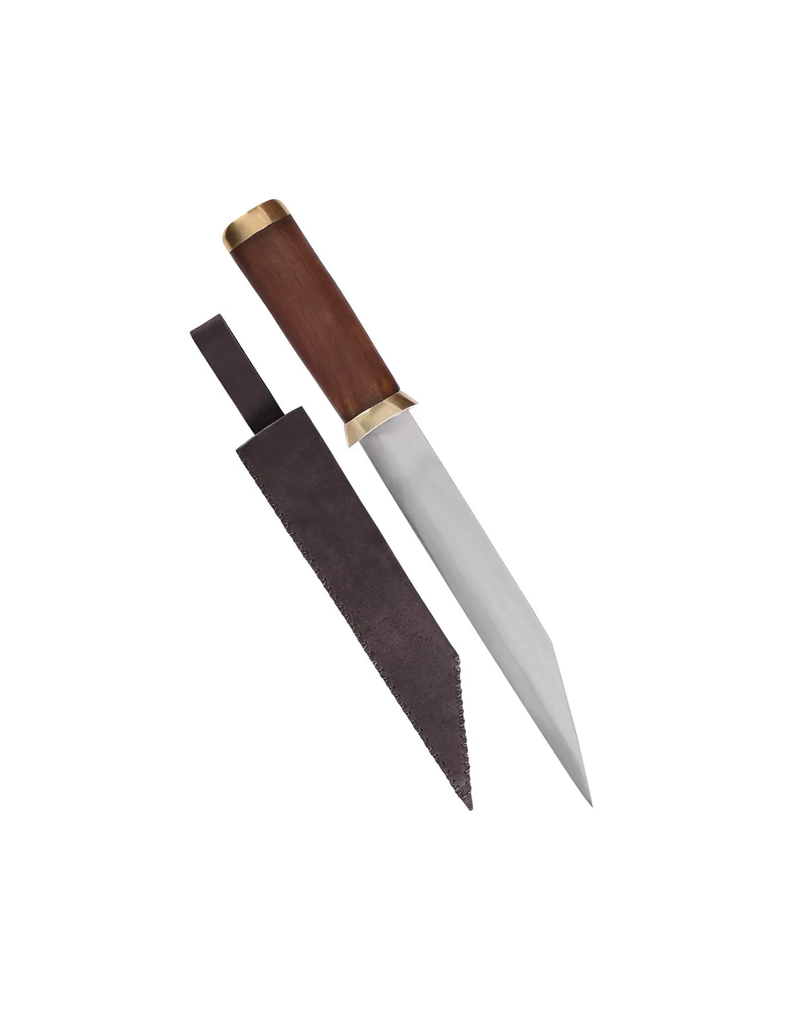 Cuchillo Seax hoja acero al carbono, funda de ante marrón