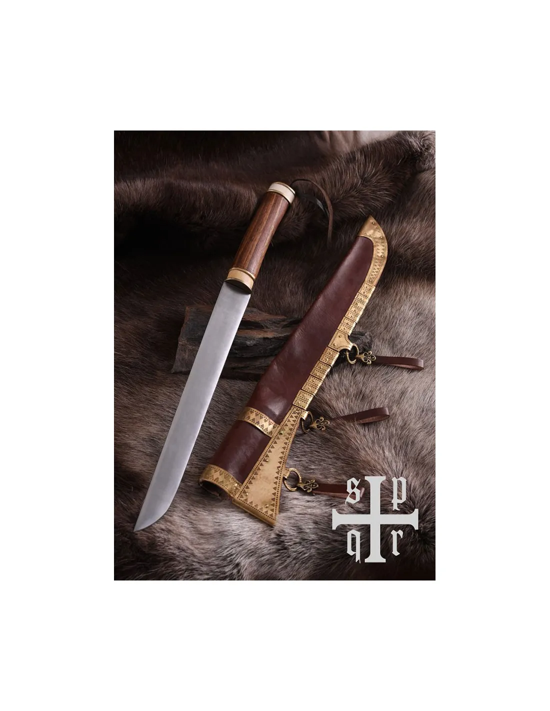 Cuchillo vikingo Seax, puño nuez y hueso