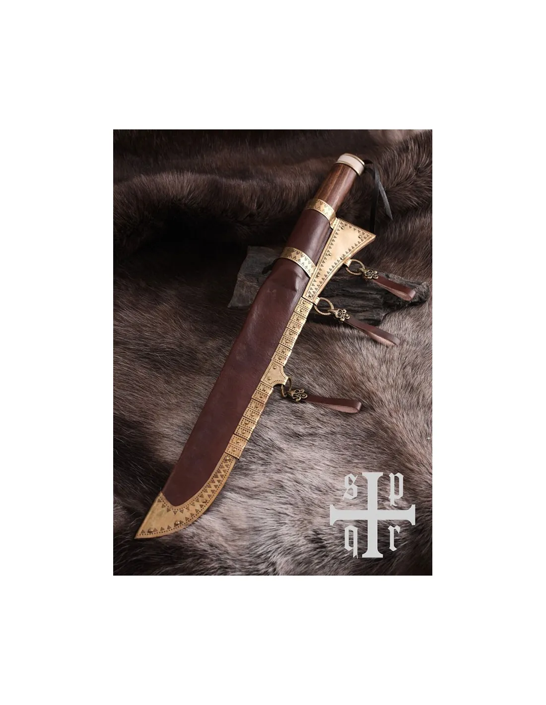 Cuchillo vikingo Seax, puño nuez y hueso