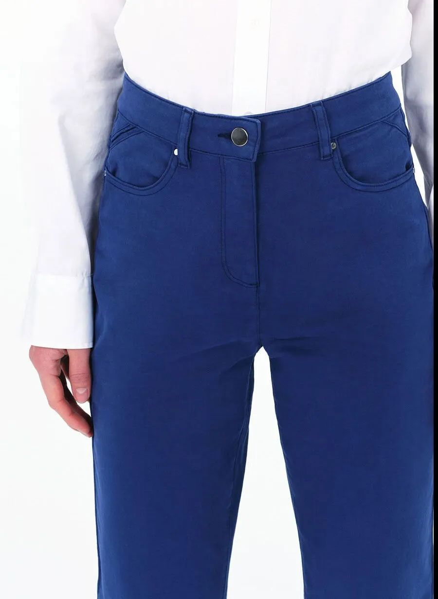 DARLING - Pantalón recto de mezcla de algodón de talle alto en azul