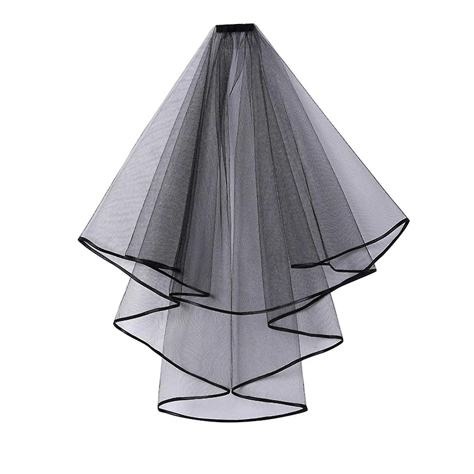 Double Layer Mesh Tulle Solid Color Women Short Wedding Veil With Comb Ribbon Edge Center Cascade Bride Party Headpiece