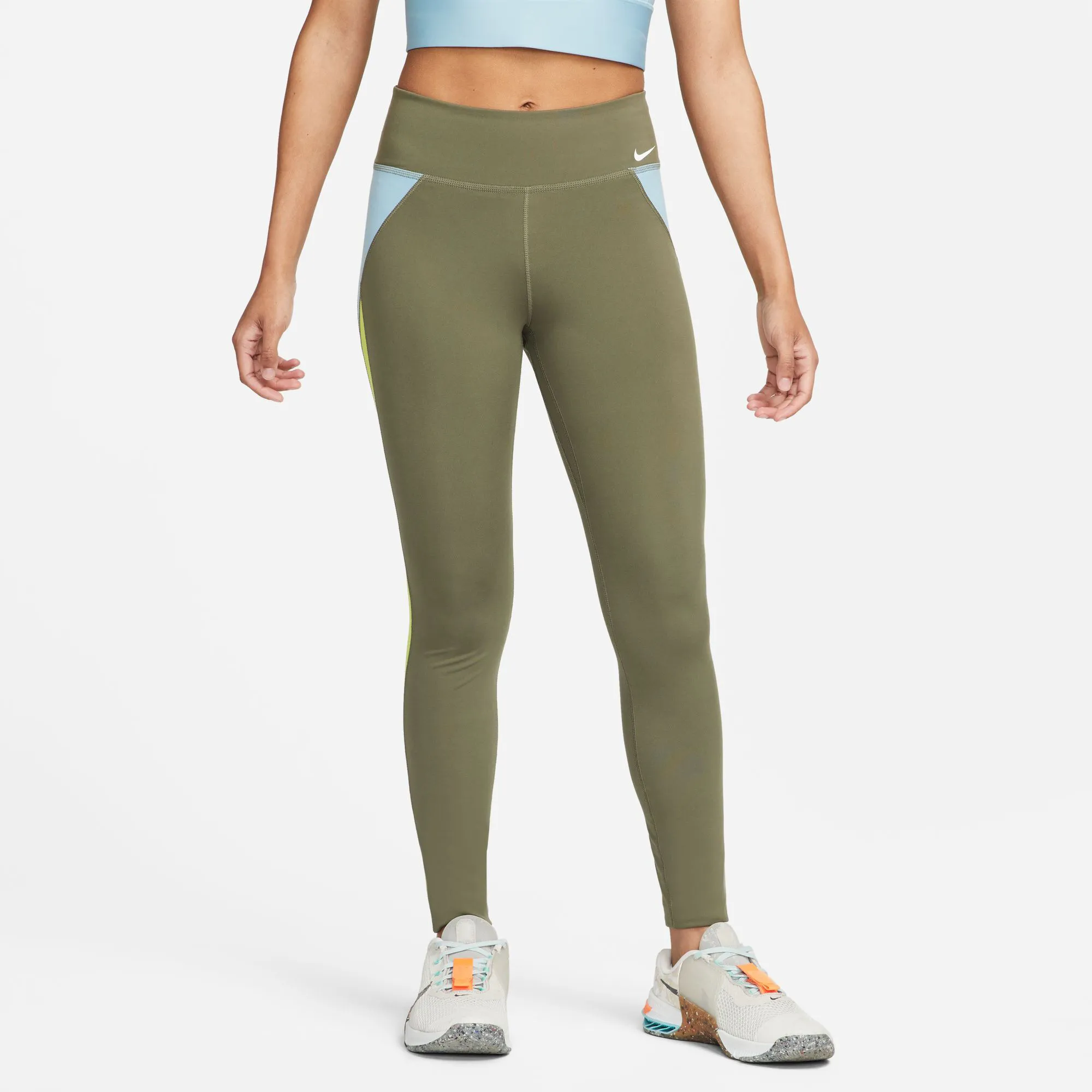 Dri-Fit One Color-Blocked Mid-Rise Malla Mujeres