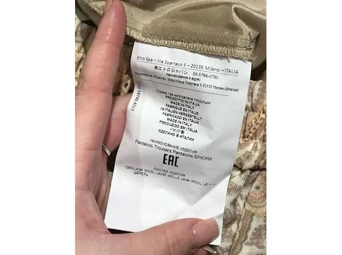 ETRO Pantalón T.Lana S Internacional Beige 