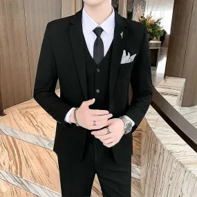 High Quality S-5xl (suit + Vest + Trousers) Men's Solid Color Fashion Business Formal Wear Work Wedding Groomsmen Dress Suit