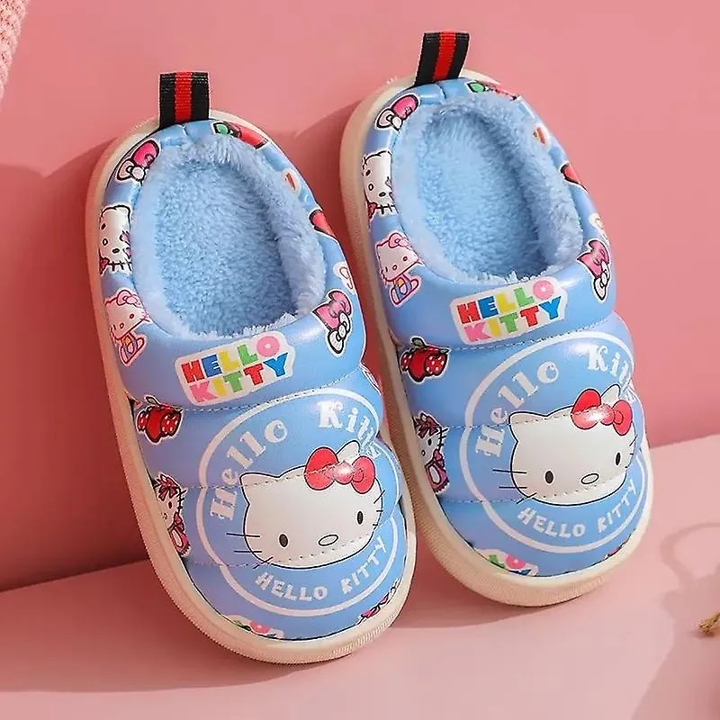 Kawaii Sanrio Anime Zapatilla de algodón Hello Kittys Lindo Niños Dibujos Animados Peluche Impermeable Superficie de Cuero Antid