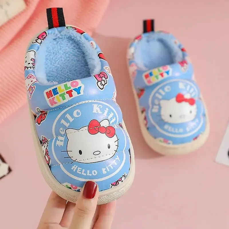 Kawaii Sanrio Anime Zapatilla de algodón Hello Kittys Lindo Niños Dibujos Animados Peluche Impermeable Superficie de Cuero Antid