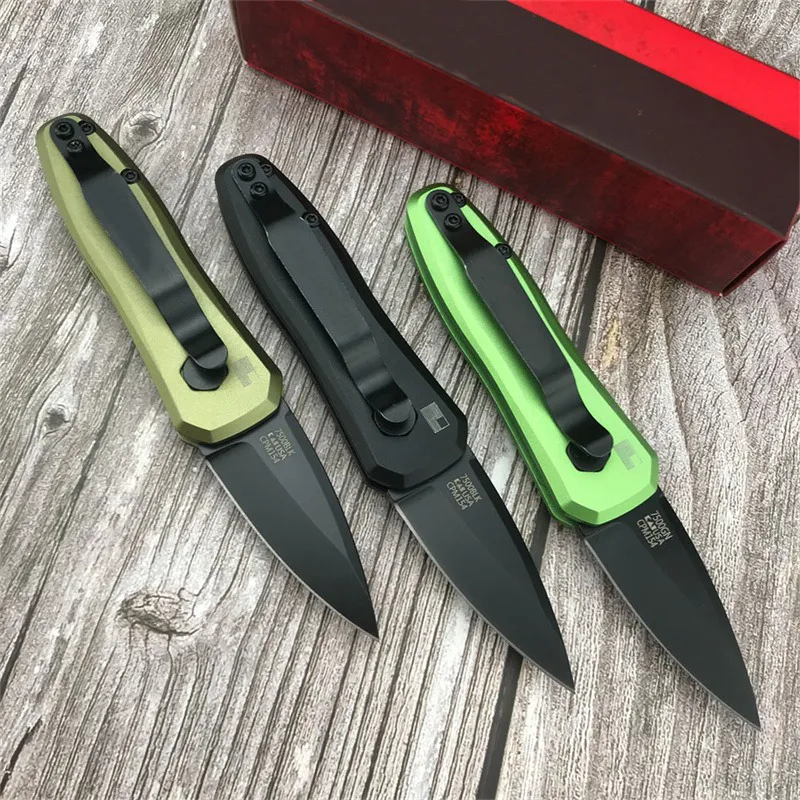 KS 7500BLK Lanzamiento 4 Mini cuchillo plegable con asistencia 8CR18MOV DLC NEGRO MANEJES DE ALUMINUM ALUMINUM CARRA CARRA EN EL