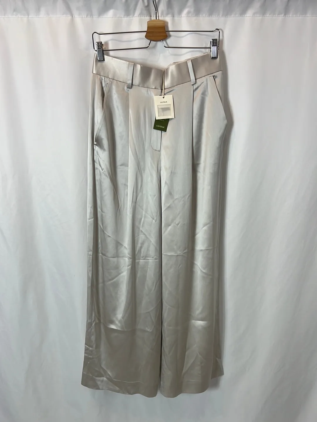 LILYSILK- Pantalón fluido gris perla T.36