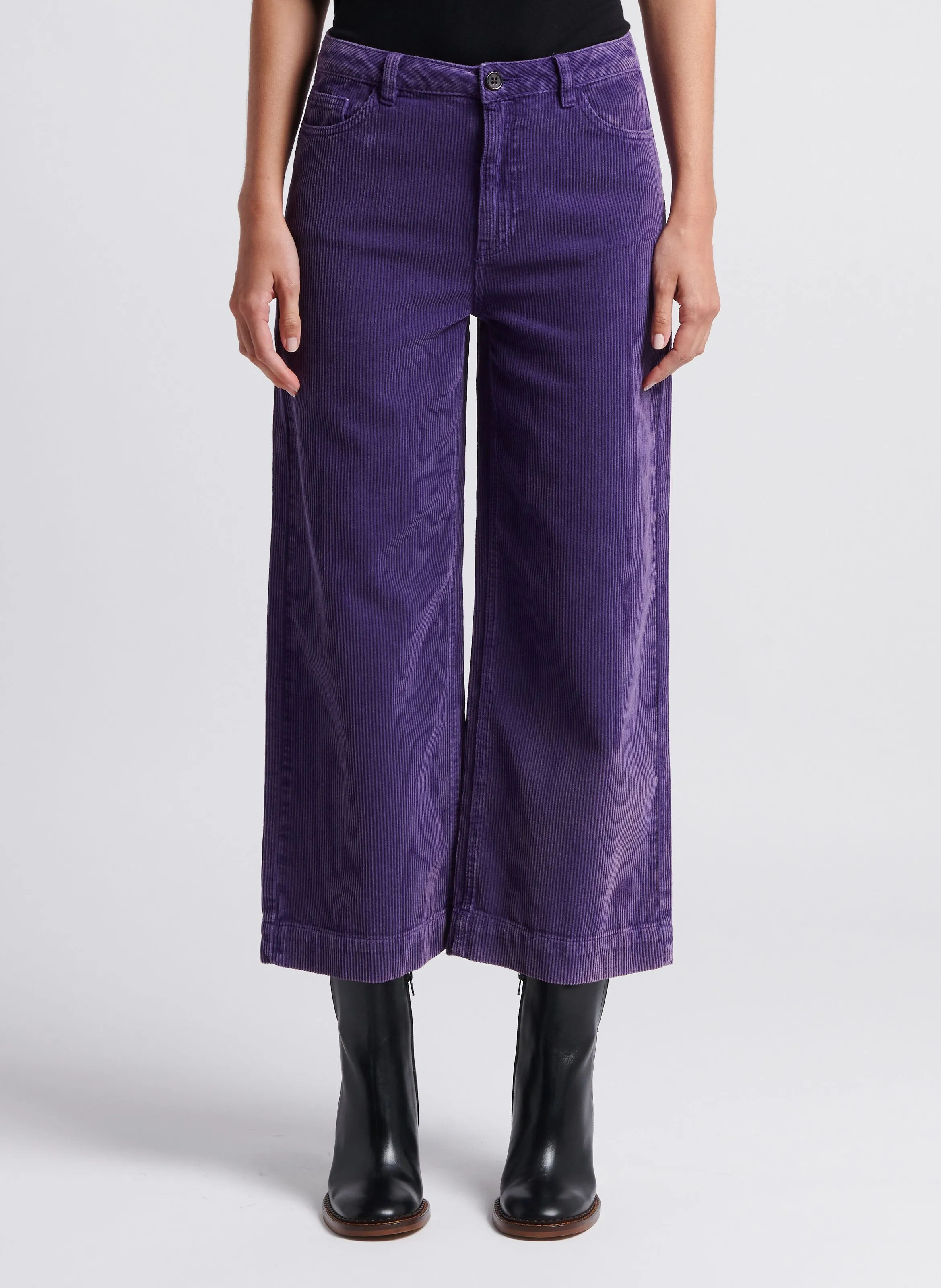 MAISON 123 OSIRIS - Pantalón ancho de pana de algodón en violeta