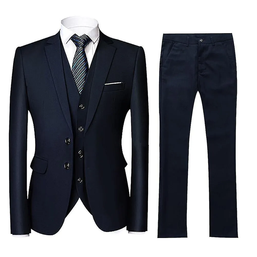 Men's Two-button Solid Color Business Slim Fit Three-piece Suit (ten Colors)