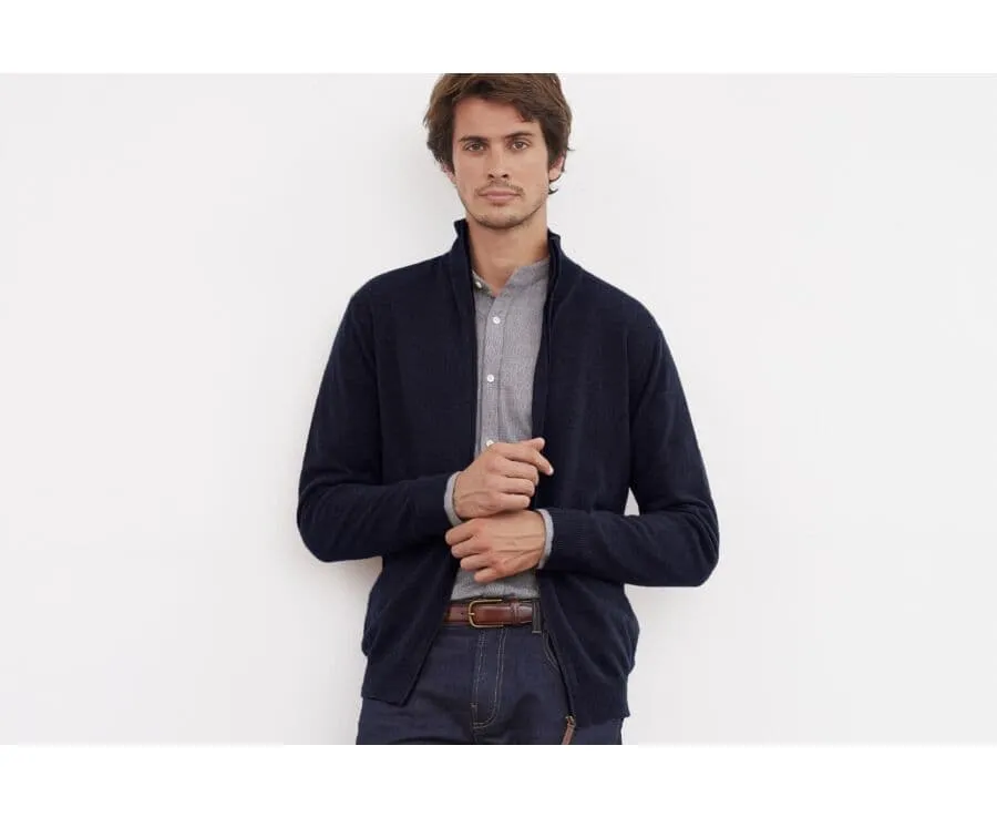 Navy full-zip wool cardigan - KANTY