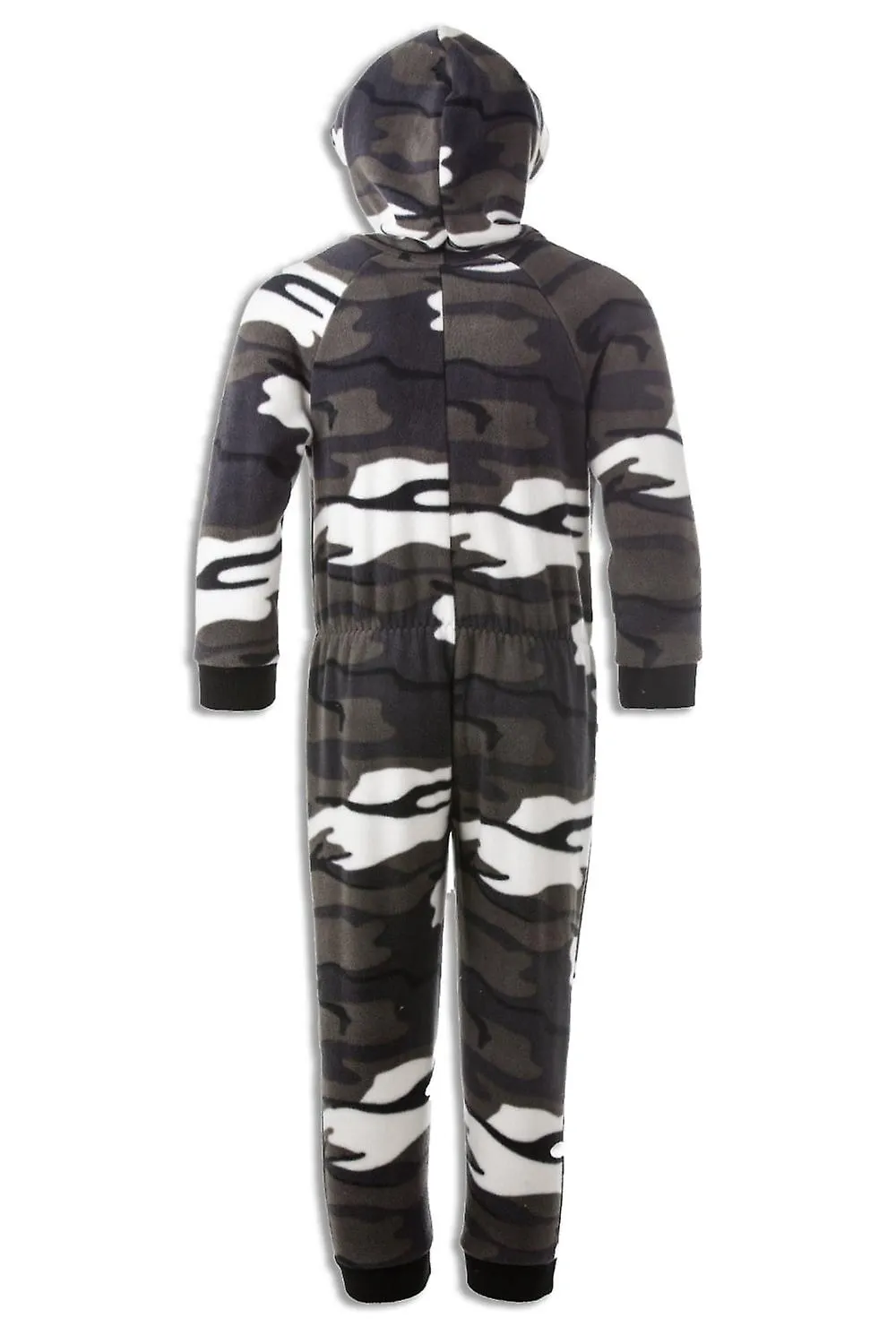 Niños Camille Niños Camuflaje de nieve Supersuave Polar Cremallera Frontal Mono con capucha