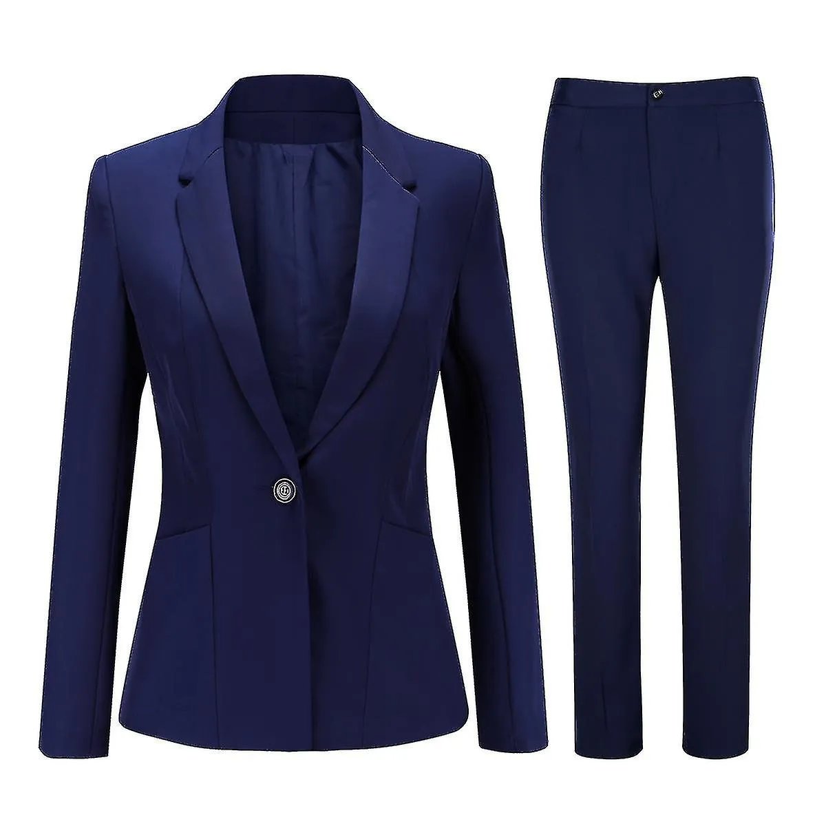 Office Ladies Professional Solid Color Slim Fit 2 Piece Pants Suit