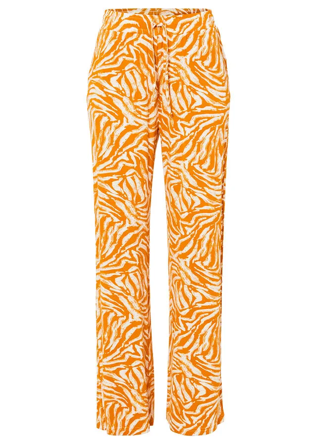 Pantalón de punto y viscosa con cintura cómoda estampado cebra marrón anaranjado/naranja oscuro