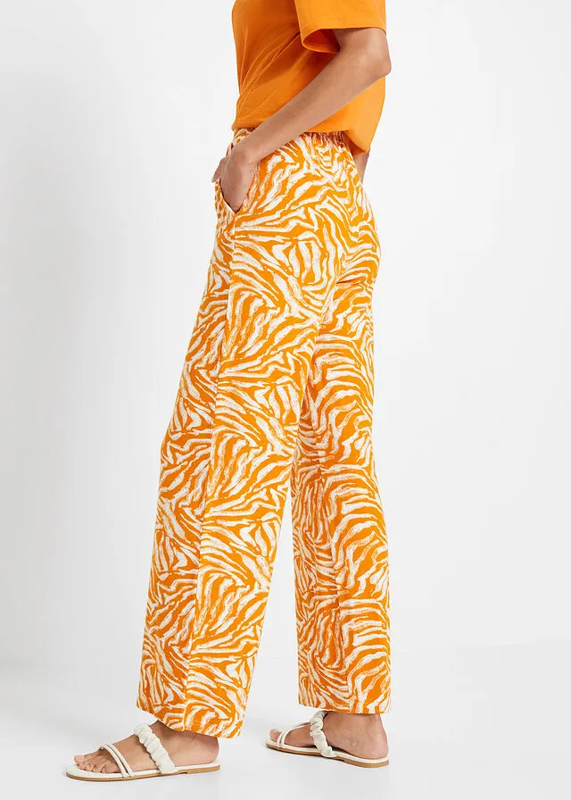 Pantalón de punto y viscosa con cintura cómoda estampado cebra marrón anaranjado/naranja oscuro