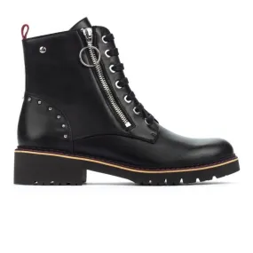 PIKOLINOS Vicar W0V-8610 Negro, granate y hielo. Bota plana cordones mujer