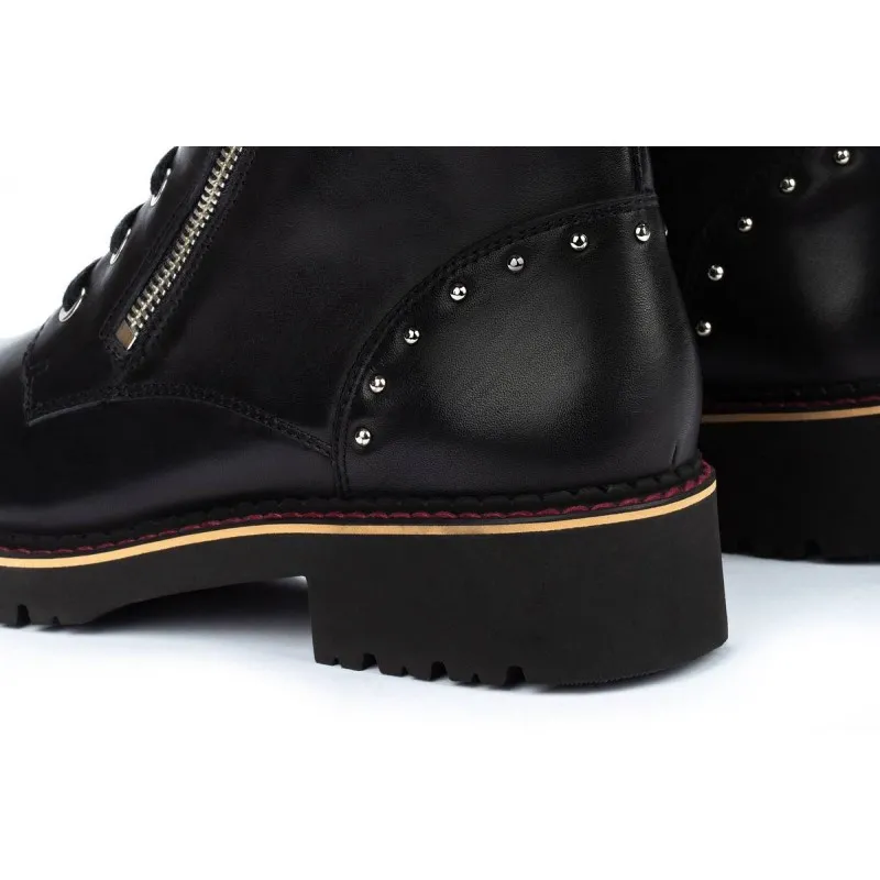 PIKOLINOS Vicar W0V-8610 Negro, granate y hielo. Bota plana cordones mujer