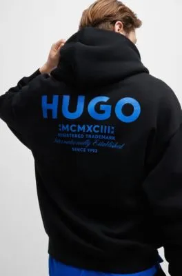 Sudadera holgada con capucha en felpa de algodón con detalles de logo