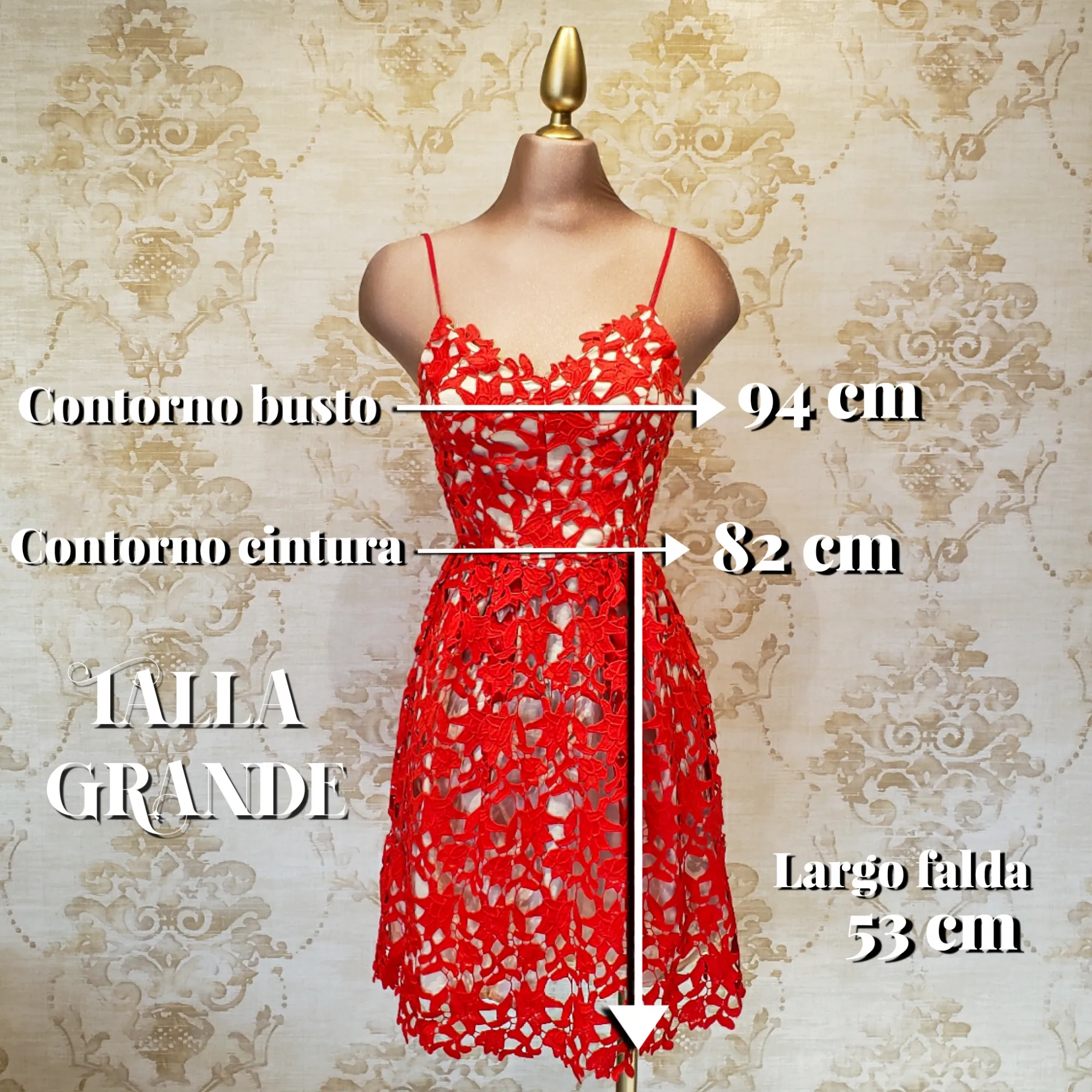 Vestido Rojo con Beige Corto Encaje Casual