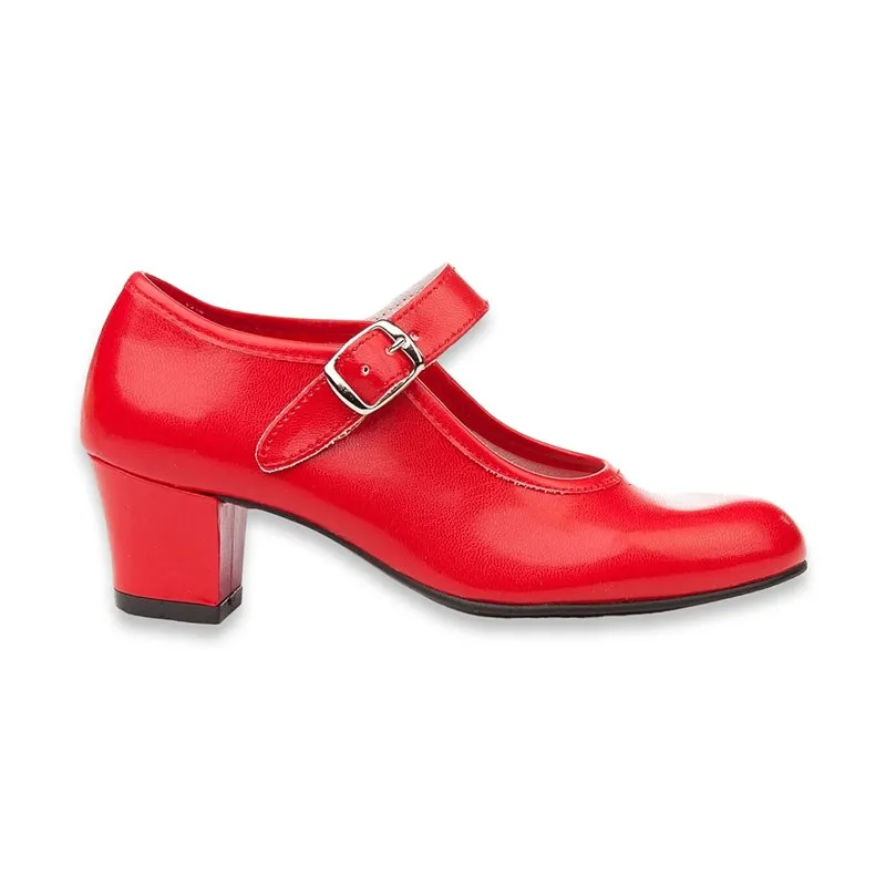 Zapatos De Flamenca Niña/Mujer Tipo Salón Con Pulsera Y Hebilla 302 Rojo, de Angelitos