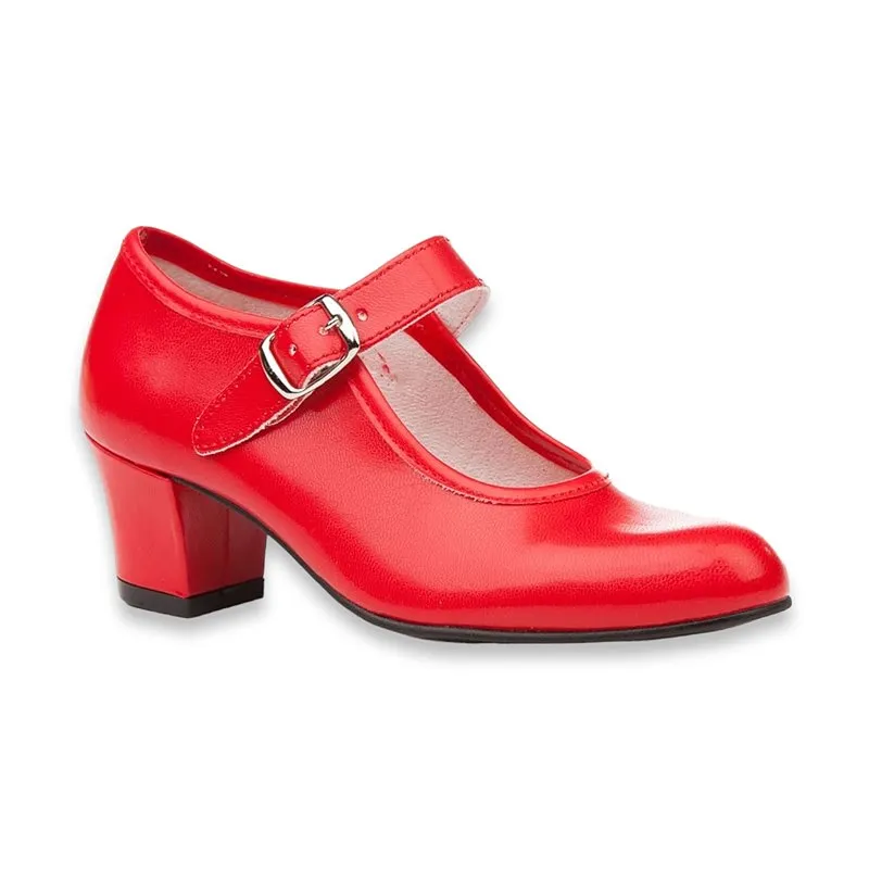 Zapatos De Flamenca Niña/Mujer Tipo Salón Con Pulsera Y Hebilla 302 Rojo, de Angelitos